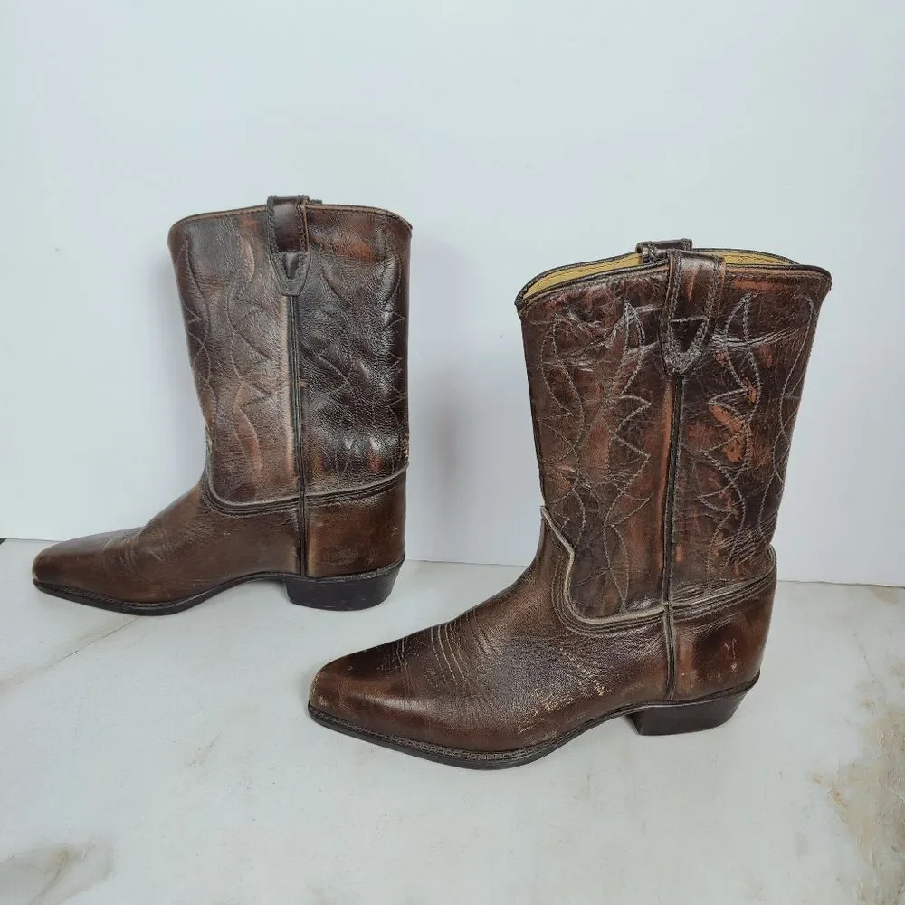 VTG Acme Kids' Brown Faux Leather Western Cowboy Boots, 13.5